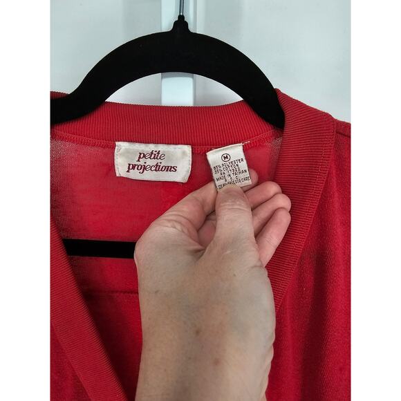 Petite Projections Red Cotton Blend Long Sleeve Button-Up Cardigan Size M - Picture 3 of 4